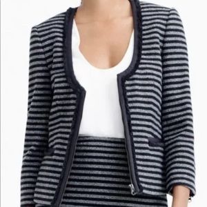 NWT $168 J.Crew Stripped Zip Front Tweed Jacket Womens Sz 4